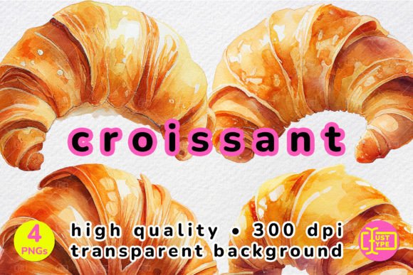 Download Watercolor Croissant Clipart Pack - Croissant clipart Collection