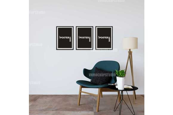 Download Interior Poster Mockup with Chair and Side Table - Interior poster mockup Collection