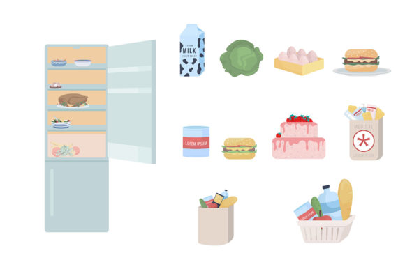 Download Refrigerator with Food Illustration Set - Food illustration set Collection
