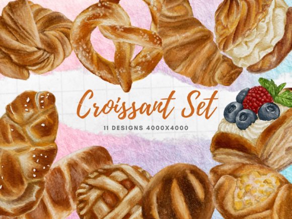 Download Watercolor Croissant Clipart Sublimation - Croissant clipart Collection